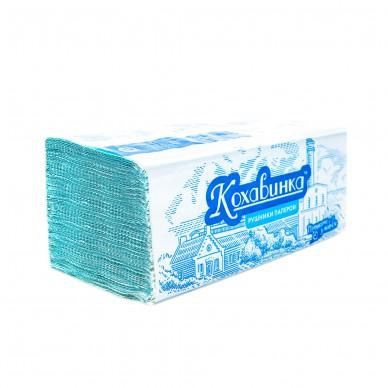 Рушники паперові V-V складання ТМ “Кохавинка” одношарові 200шт. тиснені, листові 230х250 мм. сині.